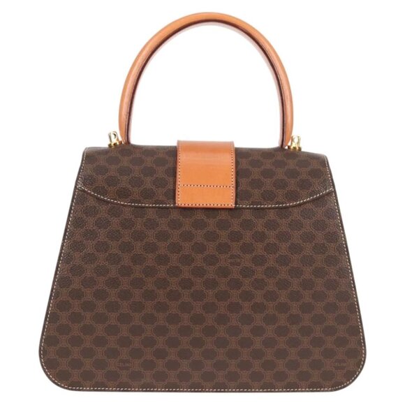 CELINE Circle Macadam Canvas Hand Bag PVC Leather 2way Brown Gold Auth 122270AV - Picture 4 of 15